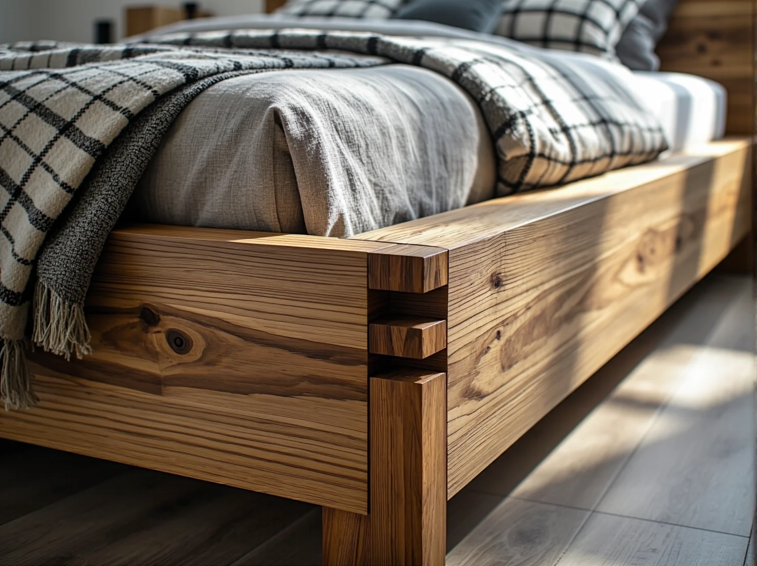 Bezpieczne barierki i solidna konstrukcja drewnianego łóżka dla dziecka.