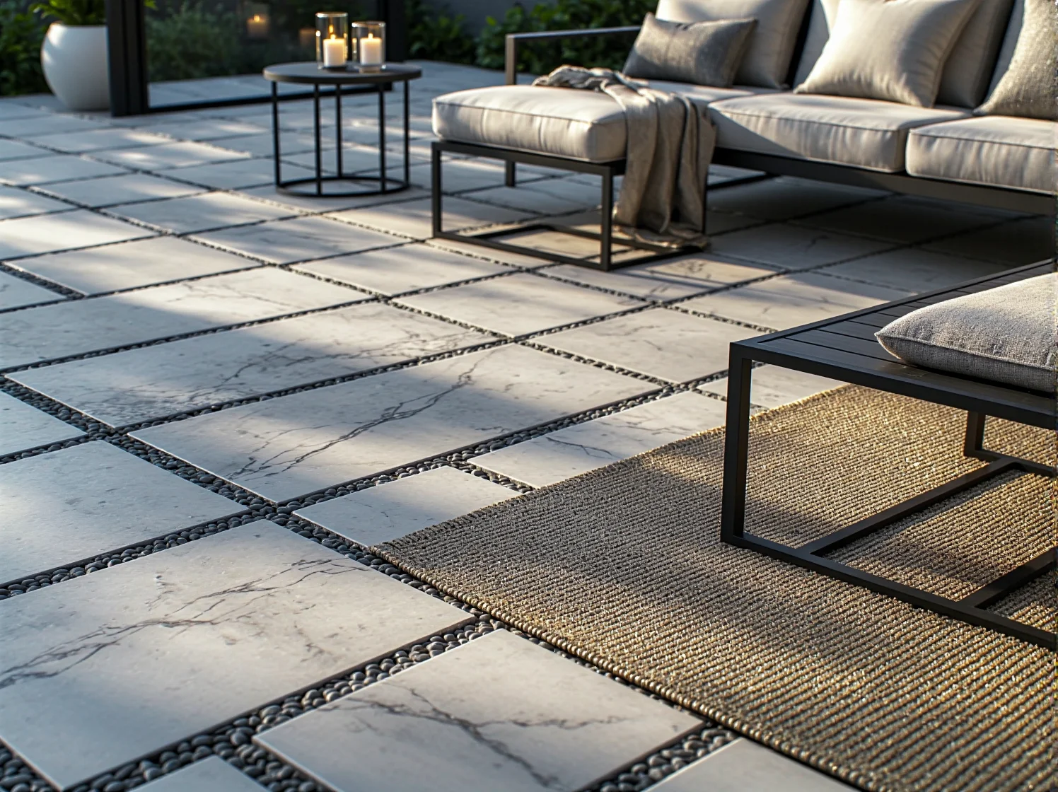 Designerskie dodatki na taras w stylu glamour – eleganckie wazony, tekstylia i dekoracje w strefie relaksu.