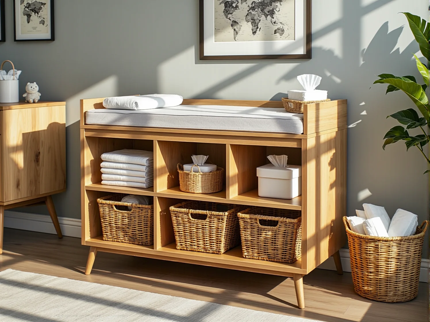 Dekoracyjne detale w stylu vintage: lniane baldachimy i starodawne zabawki w pokoju niemowlaka.