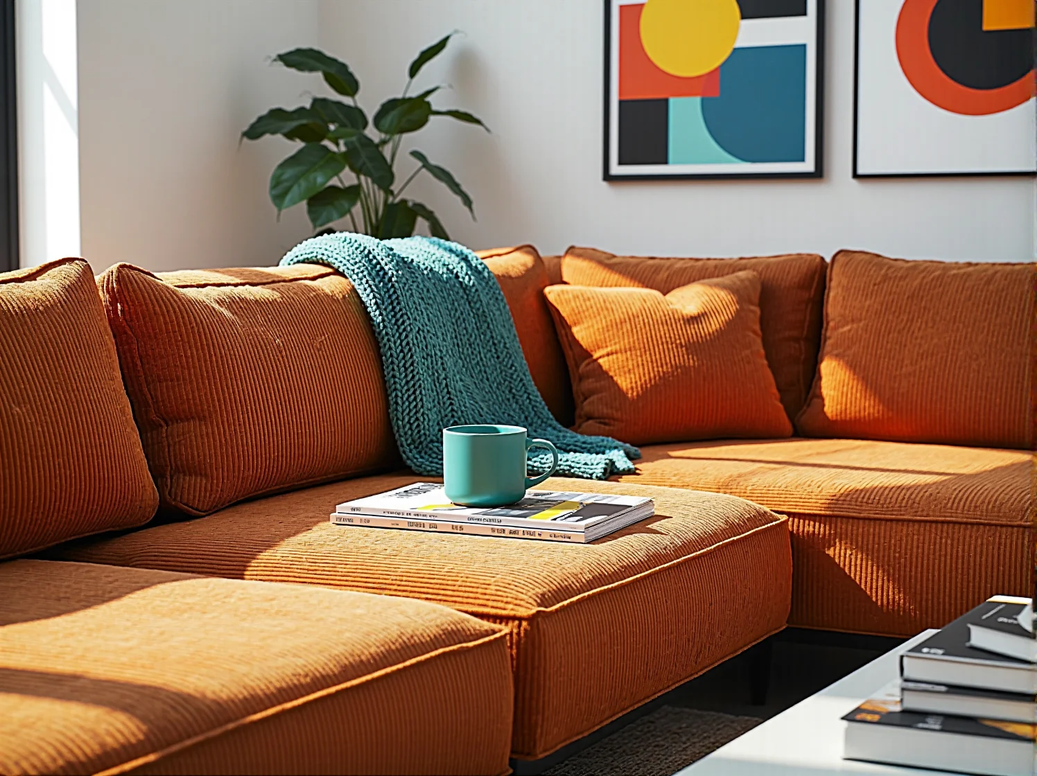 Funkcjonalna sofa modułowa w estetyce vintage, idealna do personalizacji nowoczesnego wnętrza.