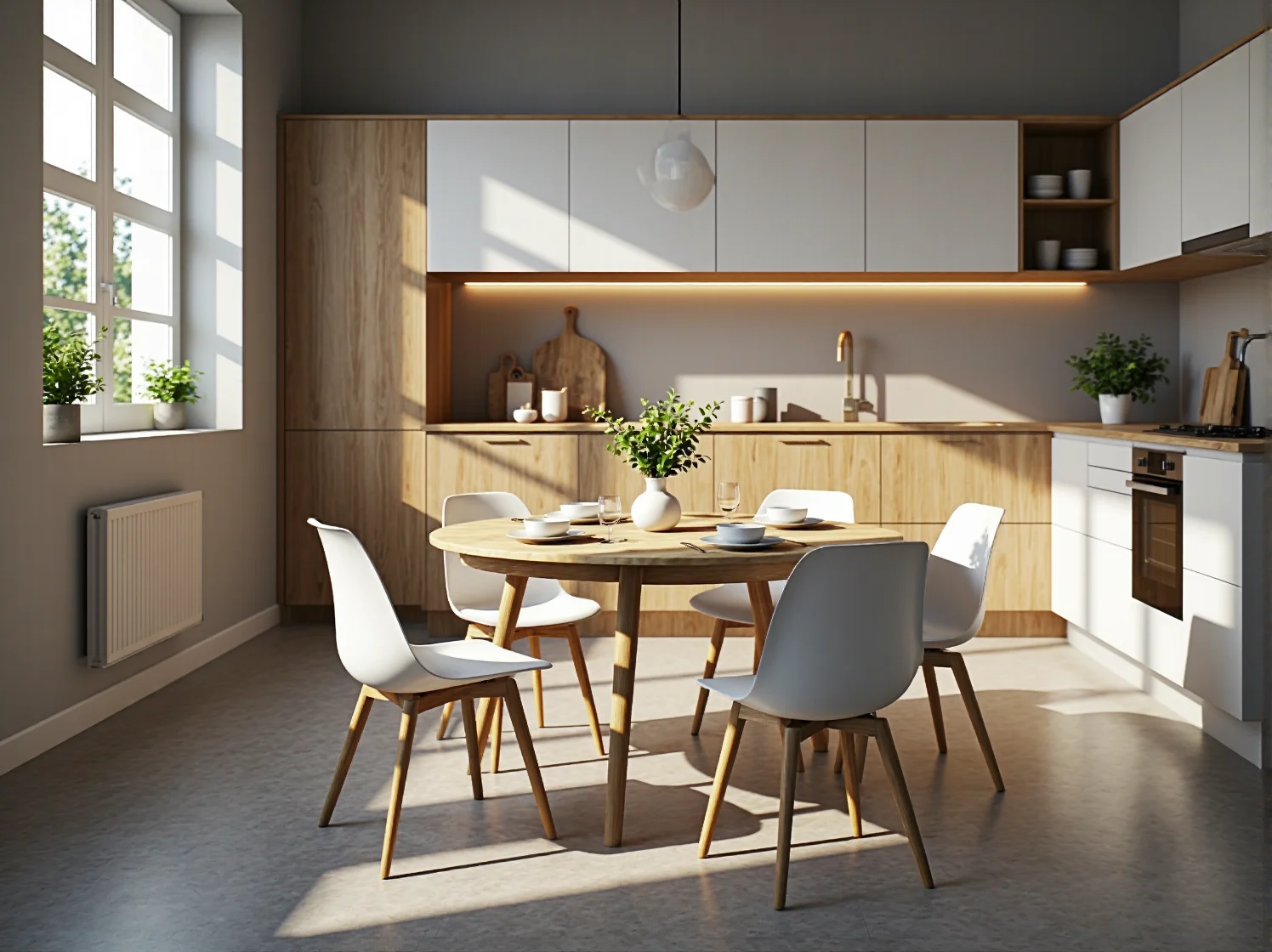 Białe krzesła skandynawskie z drewnianymi nogami do kuchni