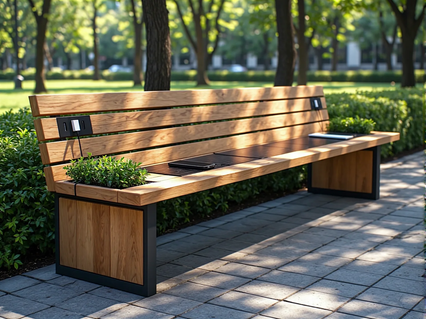 Nowoczesne meble wielofunkcyjne w holu publicznym zwiększające komfort i funkcjonalność przestrzeni.