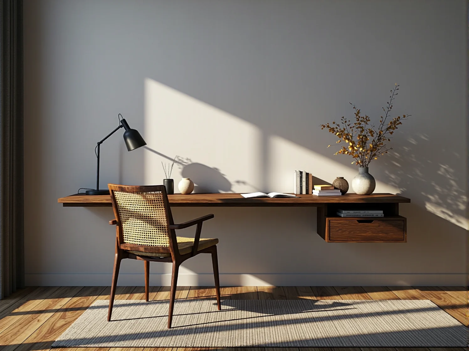 Minimalistyczne biurko komputerowe w małym pokoju - aranżacja domowego biura