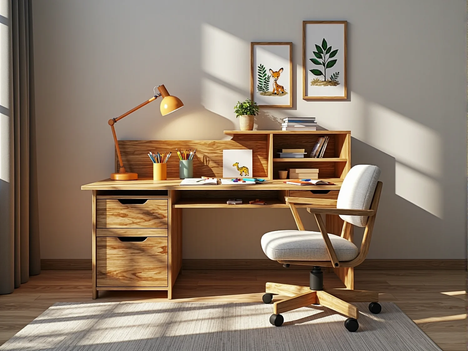 Stylowe meble dziecięce w modnych kolorach ziemi dominujących w trendach 2025.