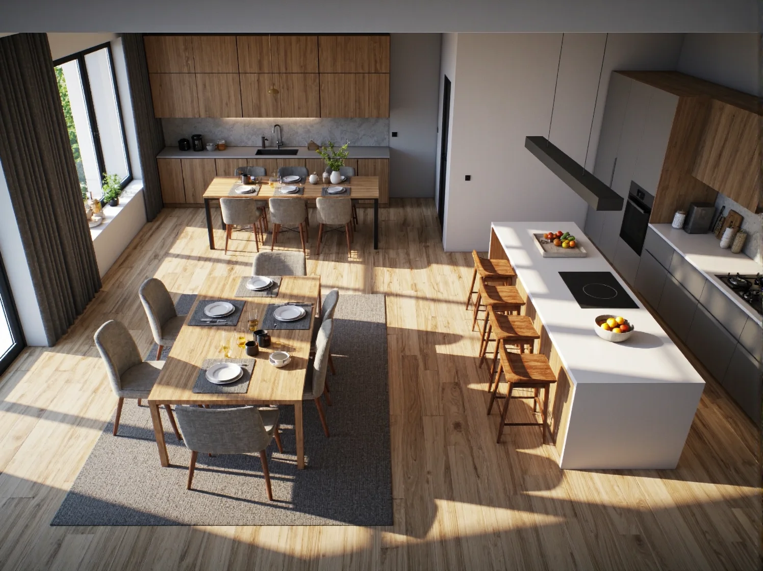 Stylowa jadalnia w kuchni otwartej na salon – elegancki stół i krzesła w nowoczesnej aranżacji.