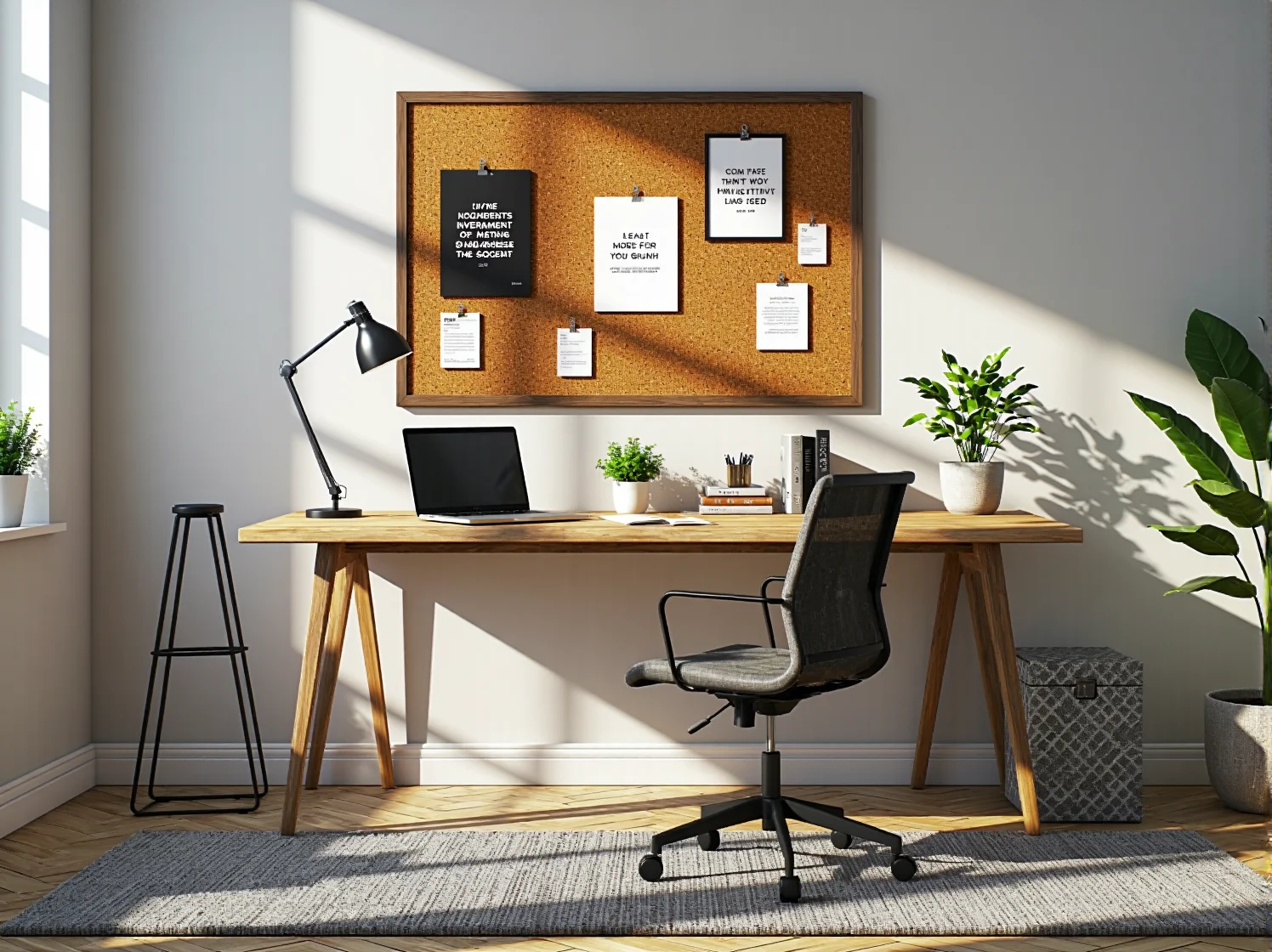 Ergonomiczne stanowisko home office z nowoczesnym biurkiem i wygodnym krzesłem biurowym.