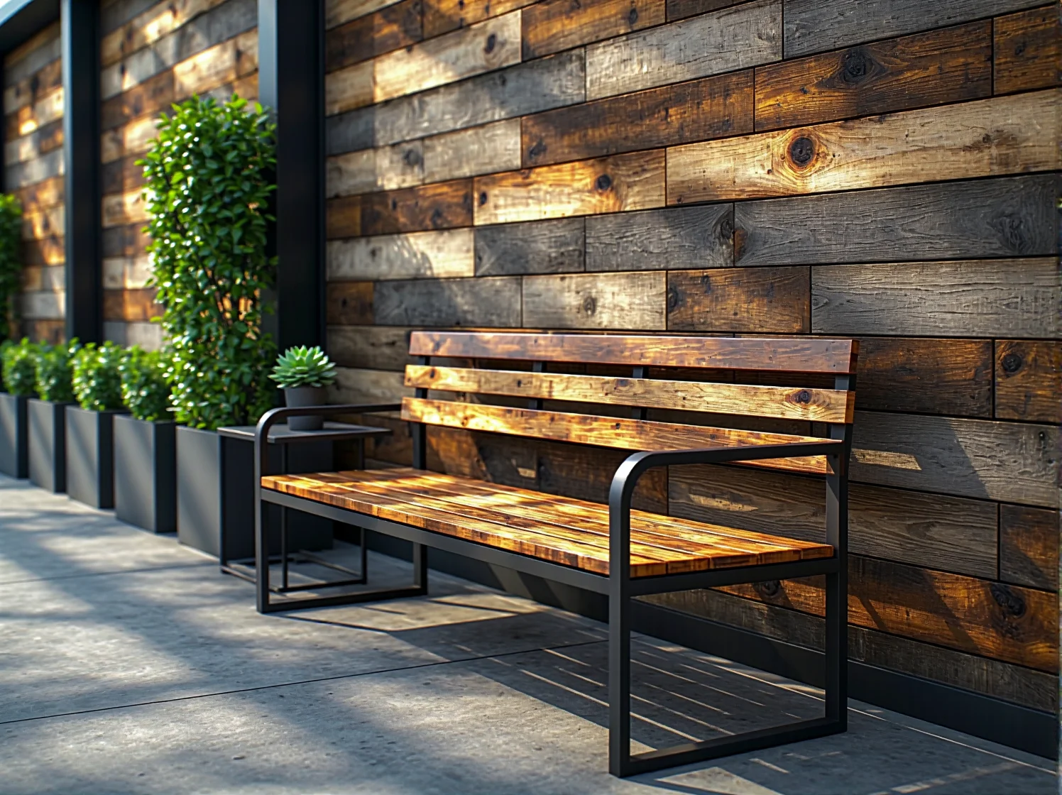 Nowoczesna aranżacja ogródka piwnego z wykorzystaniem mebli industrialnych i surowych dodatków