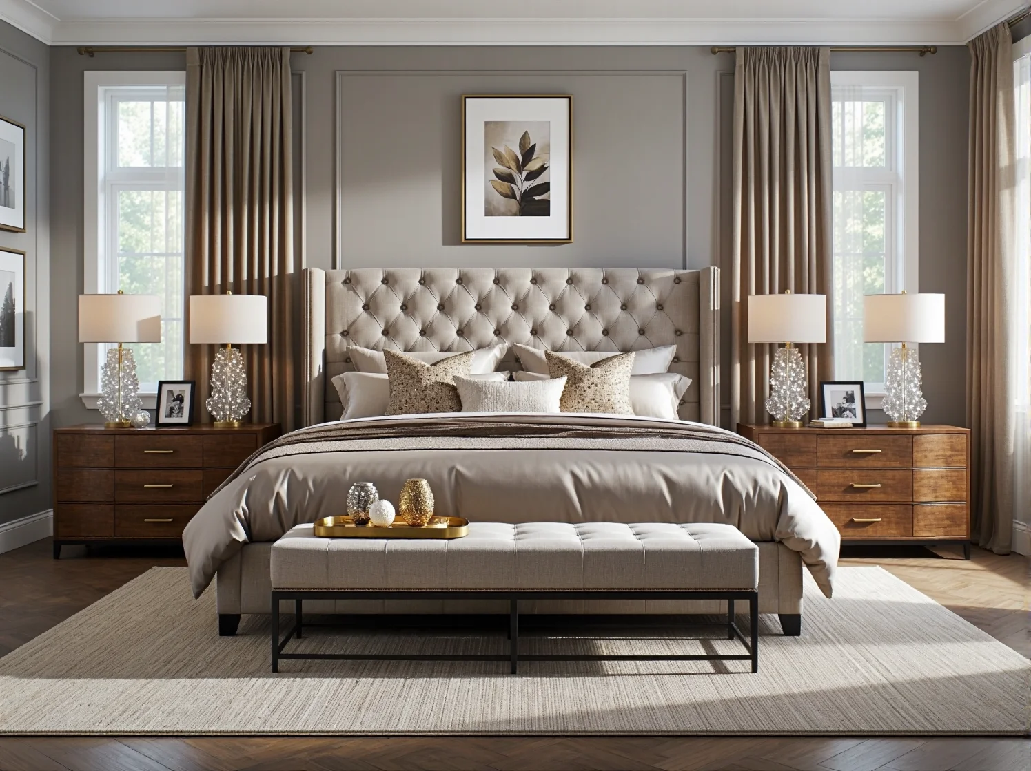 Nowoczesne oświetlenie sufitowe z kryształkami w luksusowym wnętrzu glamour.