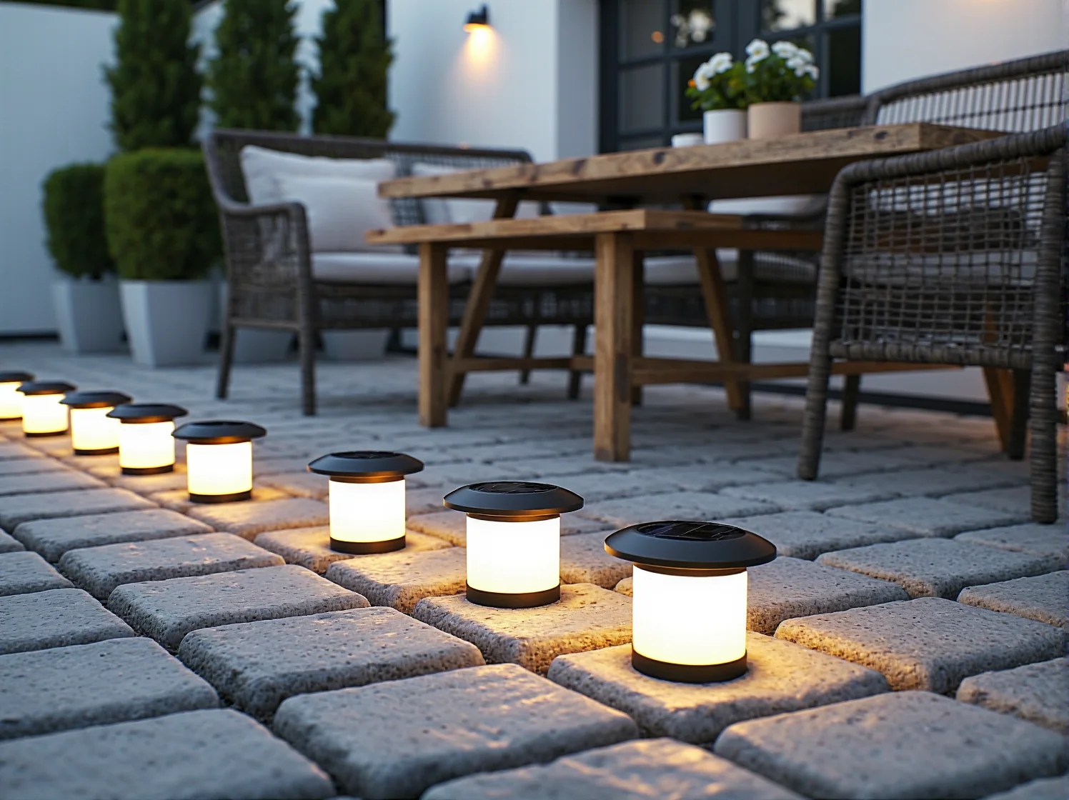 Oświetlenie ogrodowe z oddzielnym ogniwem fotowoltaicznym umieszczonym w nasłonecznionym miejscu