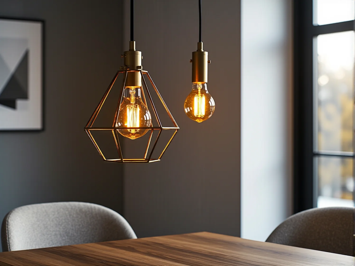 Oświetlenie strefowe łączące kuchnię z jadalnią w aranżacji skandynawskiej