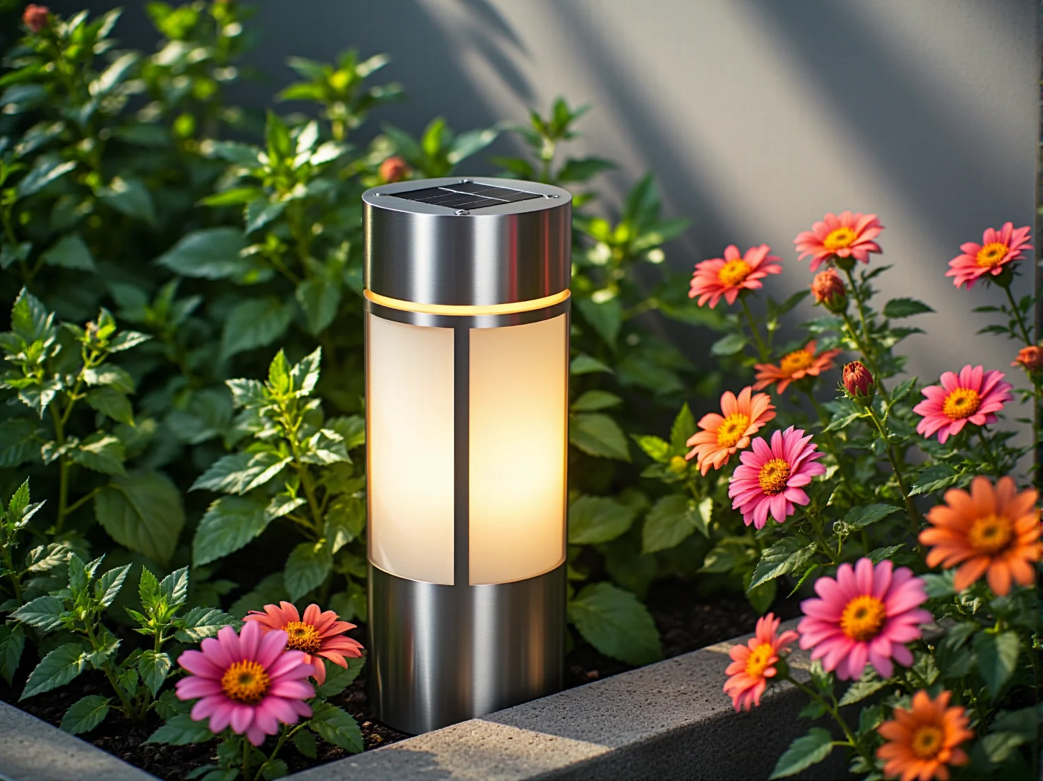 Zbliżenie na nowoczesną lampę solarną z czujnikiem ruchu i zmierzchu, prezentującą parametry techniczne.