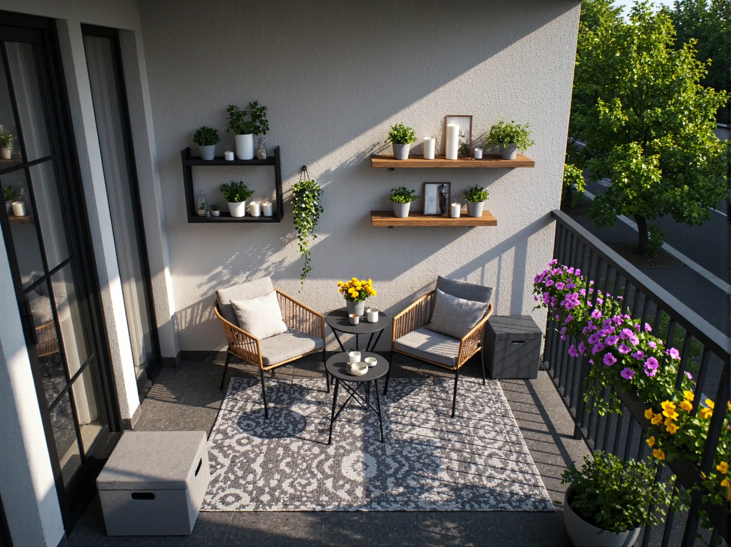 Pionowy ogród i wiszące doniczki na barierki balkonu oszczędzające przestrzeń