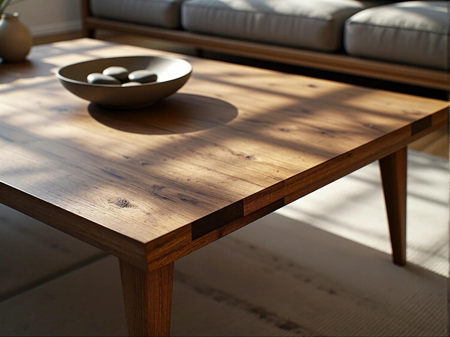 Szlifowanie starego mebla podczas renowacji ławy w stylu japandi - przygotowanie powierzchni drewna.